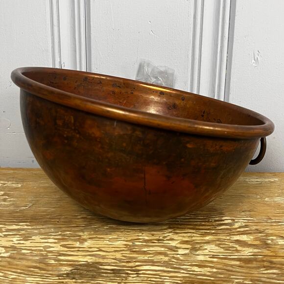 Vintage French Copper Mixing Bowl Pastry Chef Round Bottom 10” Rolled Rim Heavy - Picture 16 of 16